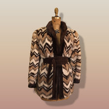 Load image into Gallery viewer, Vintage Mink Coat Mosaic “Patchwork” Intarsia Zigzag Chevron “Mocha Coffee” Swirl Tuxedo Style