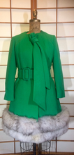 Load image into Gallery viewer, 60s Lilli Ann Green Dress Coat Wool and Fox Fur Trim Mad Men St. Patrick&#39;s Day S Keyhole Hole Dress