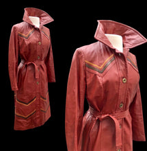 Load image into Gallery viewer, 70’s Leather Coat Chevron Trench Orange Warm Colors Fall Winter