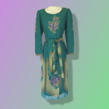 Load image into Gallery viewer, 70’s 80’s I Magnin Chiffon Dress Scarf Set Teal/Purple/Yellow