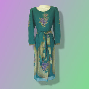 70’s 80’s I Magnin Chiffon Dress Scarf Set Teal/Purple/Yellow