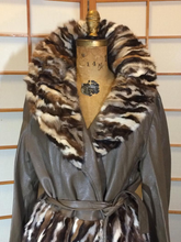 Load image into Gallery viewer, 70s Leather Fur Mink Cocoa Swirl Patchwork Vintage Coat With Fur Skirt S/M/L