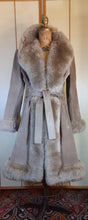 Load image into Gallery viewer, Women&#39;s Vintage Coat- 70s Gray Suede Shearling Princess Fluffy Penny Lane Russian Princess Fit and Flare Coat Boho Chic Hippy afghan