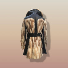 Load image into Gallery viewer, Mosaic mink and Leather in Cappuccino Cream and Chocolate Belted Patchwork Vintage 60’s Coat Jacket