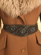 Load image into Gallery viewer, 60’s Caramel Lilli Ann Shearling Fit and Flare Princess Coat with Belt Clutch Purse Set Beaded