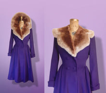 Load image into Gallery viewer, 40’s Vintage Purple Coat with Massive Mouton Ombré Collar Fit and Flare “New Look” Post World War II