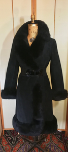 Black Suede 70s Shearling Leather Penny Lane Coat Almost Famous S/M Mid Length Boho Goth Hippy Princess