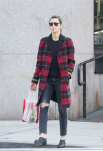 Load image into Gallery viewer, Women's Vintage coat- Plaid Pendleton Wool Red Fit Flare Fox Fur Removable Collar Princess Wool Coat M/L