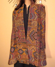 Load image into Gallery viewer, Tapestry Aztec Coat Southwestern Mayan Golden Color Embroidery Carpet Coat Blazer Jacket, Swing L/XL