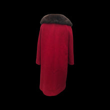Load image into Gallery viewer, Red Wool Boucle Coat Mink Collar 60s Mad Men