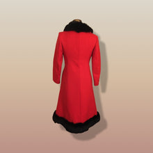 Load image into Gallery viewer, 60’s Mod Red Wool and Fur Trim with Metal Belt Buckle