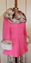 Load image into Gallery viewer, 60s Pink Lilli Ann Norwegian Fox Fur Coat Fit and Flare Neon Florescent Bright Pink Double Breasted S/M Princess