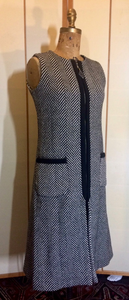 60s Vintage Saks Fifth Ave Black and White Vest Coat/Dress Mod Herringbone Geometric Size S/M