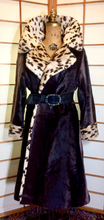 Load image into Gallery viewer, Vintage 60's 70's Faux Leopard Faux Pony Fur Printed Coat with Fold Over Belted S/M/L