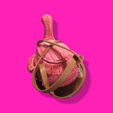Load image into Gallery viewer, Flamingo Deadstock Wicker Coral Pink Weaved Bag with Leather Strap Basket Purse Picnic Basket