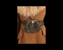 Load image into Gallery viewer, 60’s Caramel Lilli Ann Shearling Fit and Flare Princess Coat with Belt Clutch Purse Set Beaded