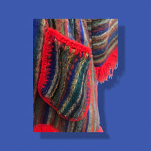 Load image into Gallery viewer, Red Columbian Peruvian Wool Hand Knit vintage Jacket Sweater 70’s Red Stripe Blanket Sweater