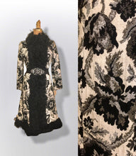 Load image into Gallery viewer, 60’s 70’s Tapestry Carpet Floral Mongolian Curly Lamb Black and White Coat Deadstock New With Tags Princess Afghan
