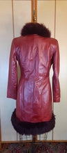 Load image into Gallery viewer, Leather Deep Red Burgundy Shearling Trimmed Princess Coat 70s Penny Lane Almost Famous