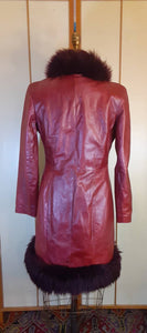 Leather Deep Red Burgundy Shearling Trimmed Princess Coat 70s Penny Lane Almost Famous
