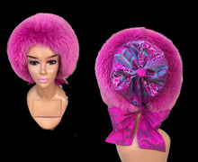 Load image into Gallery viewer, Pink Fox Fur Himalayan Hat Brocade Silk Iridescent