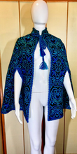 Load image into Gallery viewer, Blue Green Poncho/Cape/Purse Set Carpet Tapestry Brocade Knit Wool Hippy Chic One Size Ethnic
