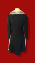 Load image into Gallery viewer, 60’s Mod Black Wool Coat Double Breasted Cross Mink Trim