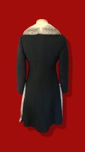 60’s Mod Black Wool Coat Double Breasted Cross Mink Trim