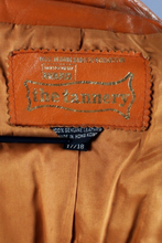 Load image into Gallery viewer, 70&#39;s Butterscotch Leather Spy Trench Coat Montgomery Ward Highly Detailed Large Rare Size Hippy Chic