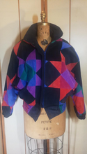 Load image into Gallery viewer, 80s 90s Suede Geometric Patchwork Leather Short Jacket Coat Harlequin Rainbow Purple S/M/L