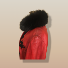Load image into Gallery viewer, Vintage 70’s 80’s Embroidered Red Leather Coat Black Fox Fur Trim