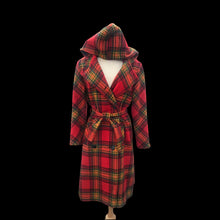 Load image into Gallery viewer, Vintage 60’s 70’s Red Plaid Hooded Wool Belted Coat