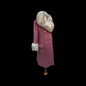 Pink Mauve Fox fur Trim 60s Coat