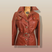 Load image into Gallery viewer, 70’s Butterscotch Leather Trench Coat with Gold Detail Made in Israel