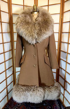 Load image into Gallery viewer, 60’s Caramel Lilli Ann Shearling Fit and Flare Princess Coat with Belt Clutch Purse Set Beaded