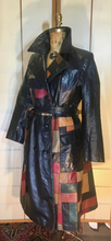 Load image into Gallery viewer, 70s Leather Coat l Patchwork Fit Flare S/M Trench Spy Boho Chic Mosaic