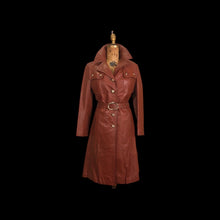 Load image into Gallery viewer, 70’s Butterscotch Leather Trench Coat with Gold Detail Made in Israel