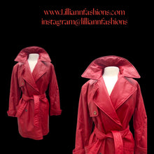 Load image into Gallery viewer, Lipstick Red Leather Trench Spy Coat
