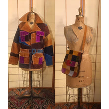 Load image into Gallery viewer, Women's Vintage 70s Patchwork Suede Belted Leather Coat Purse Set Purple Blue Brown Yellow Plus Size Boho