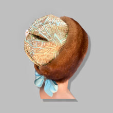 Load image into Gallery viewer, Whiskey Mink Himalayan Hat Fur Embroidered Light Blue Green Golden Embroidered Silk