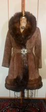 Load image into Gallery viewer, 70s Suede Fur Fit an Flare Coat Distressed Leather Almost Famous Penny Lane Hippy Russian Princess Small S