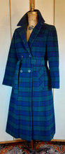 Load image into Gallery viewer, Vintage Pendleton Plaid Coat with Scarf Blue Green Fit and Flare Business Casual 100% Virgin Wool Made in Scotland Princess Flexible Size