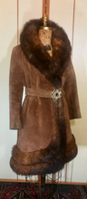 Load image into Gallery viewer, 70s Suede Fur Fit an Flare Coat Distressed Leather Almost Famous Penny Lane Hippy Russian Princess Small S