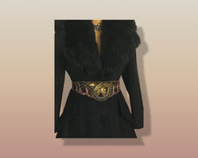 Load image into Gallery viewer, 60’s Black Coat Vintage Lilli Ann Fit and Flare Shearling Pinup Princess Beaded Belt