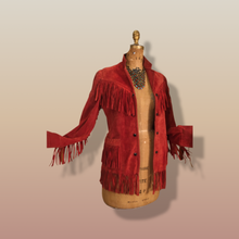 Load image into Gallery viewer, 70’s Red Thick Suede Fringe Coat Cowgirl Cowboy Southwestern Native American Style Boho Hippy