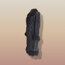 Load image into Gallery viewer, Penny Lane Boho Vintage Suede Black Curly Lamb Coat Made in Italy