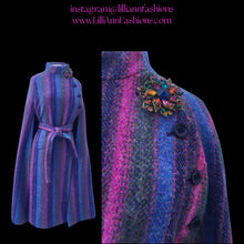 Load image into Gallery viewer, Vintage 60’s 70’s Wool Cape in Purple, Blue, Magenta Long Poncho
