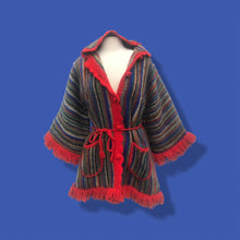 Load image into Gallery viewer, Red Columbian Peruvian Wool Hand Knit vintage Jacket Sweater 70’s Red Stripe Blanket Sweater