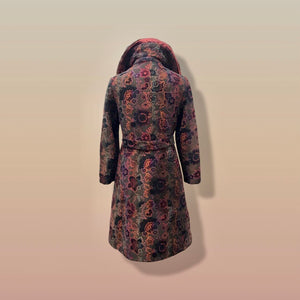 60’s Vintage Coat Floral Tapestry Carpet Mink Collar Colorful