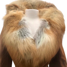 Load image into Gallery viewer, Deadstock Suede and Red Fox Fur Coat 70’s Fit Flare Wrap Style Rust Orangey Brown Color